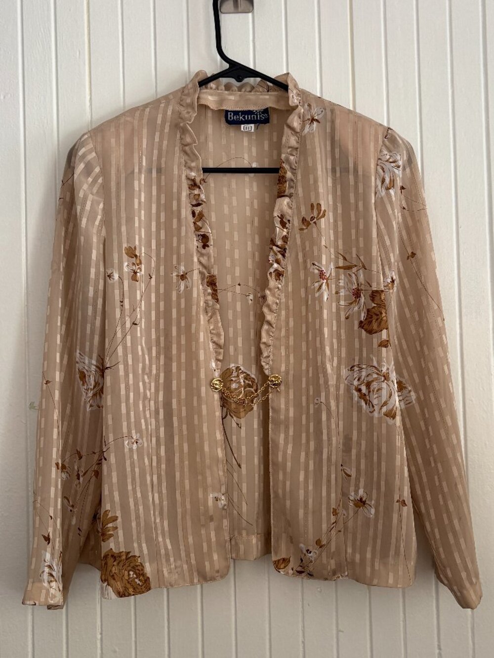 Vintage 1980s Sheer Floral Pinstripe Blouse